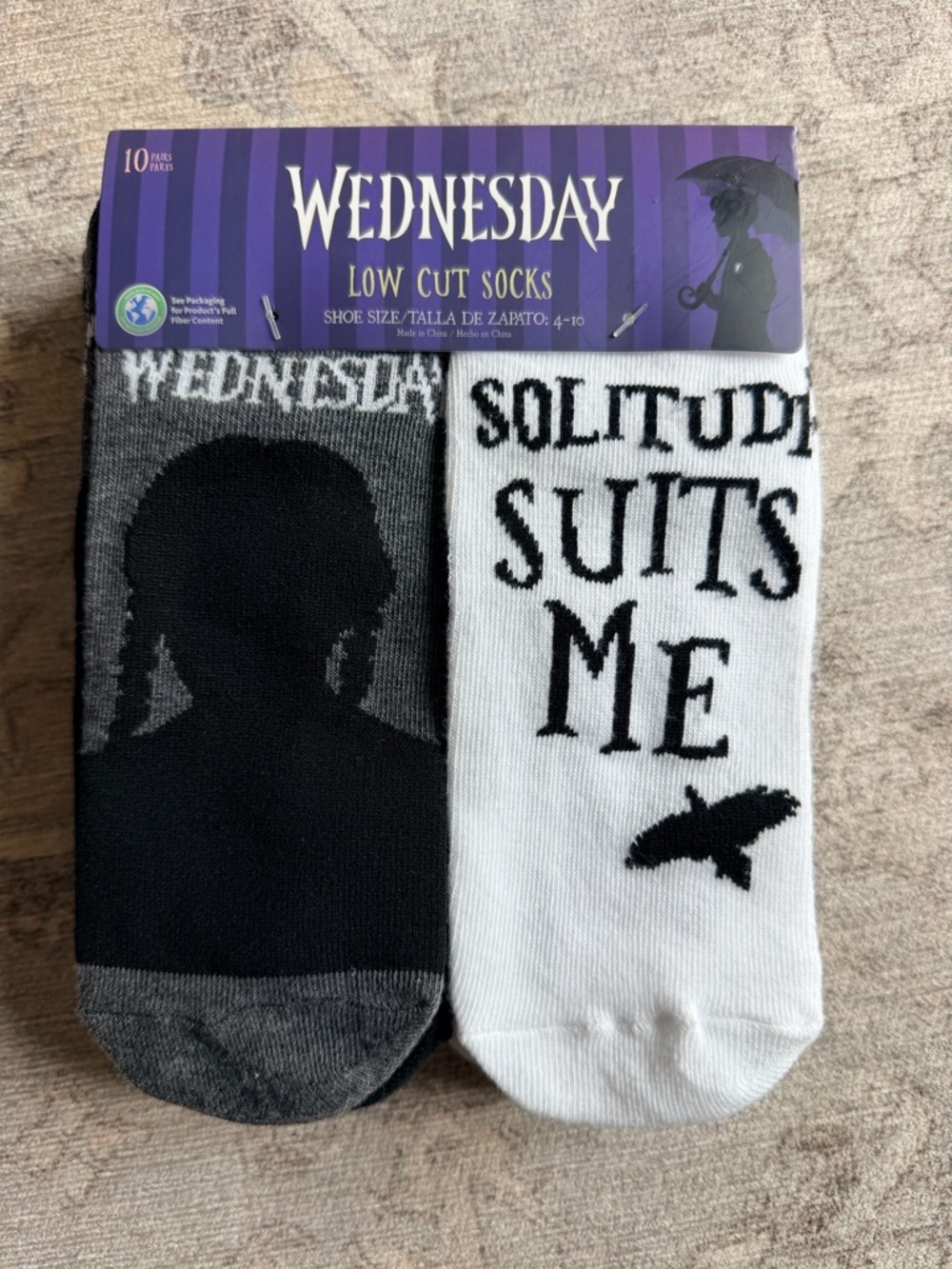 Wednesday Addams Low Cut Socks - Black & White Graphic 10 Pairs NEW